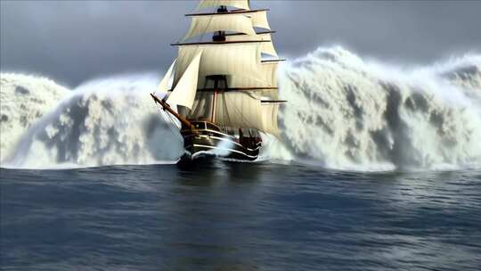大海中航行的古典帆船