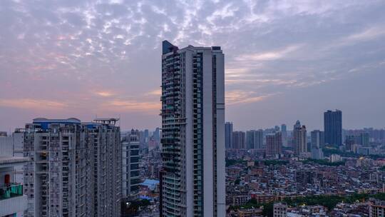 城市天空夕阳晚霞火烧云唯美风光航拍延时