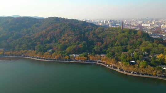 杭州西湖景区宝石山美景航拍视频素材模板下载