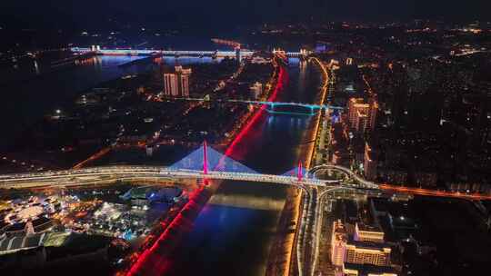 航拍宜昌至喜长江大桥夜景