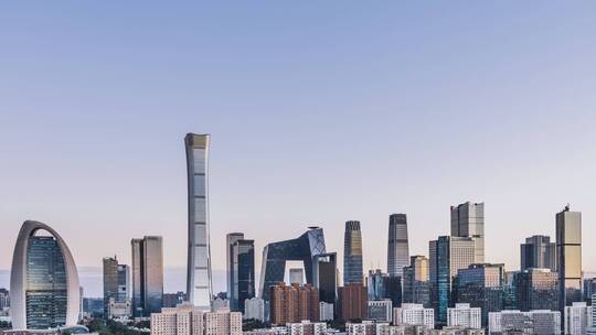 中国北京CBD高楼建筑群风光日转夜延时