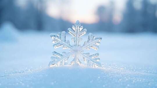 特写雪花于雪地中