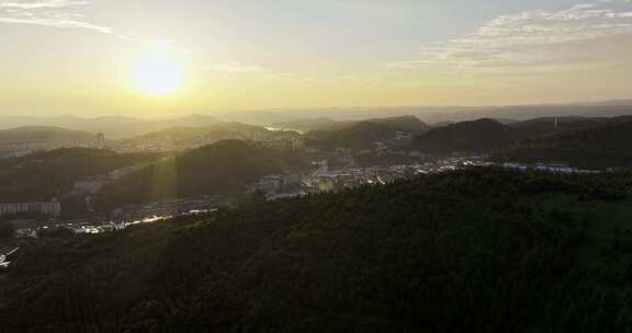 西宁市湟中县区日落航拍