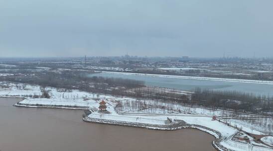 黄河入海口雪亭子工业城市下雪小区