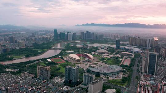 义乌市体育场城市地标大景风光4K航拍视频素材模板下载