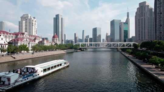 天津海河风景线古文化街码头城市风光航拍