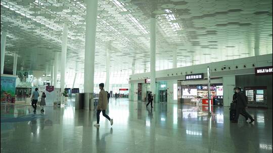 深圳宝安机场候机室出站口入站口4K视频素材模板下载