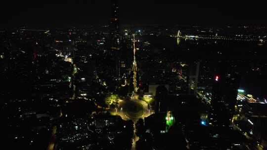 城市深夜交通万家灯火航拍