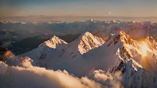 山顶风光雪山丁达尔光冬天震撼雪景