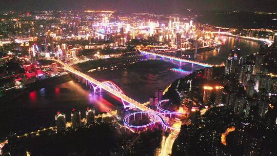 4K重庆菜园坝大桥南坪夜景延时摄影航拍