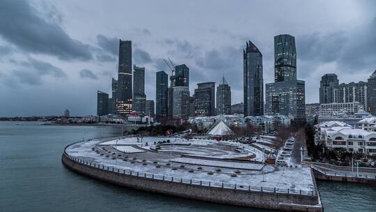 航拍城市雪景