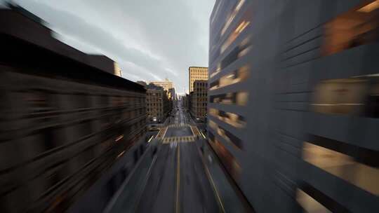 城市街道建筑快速穿梭画面
