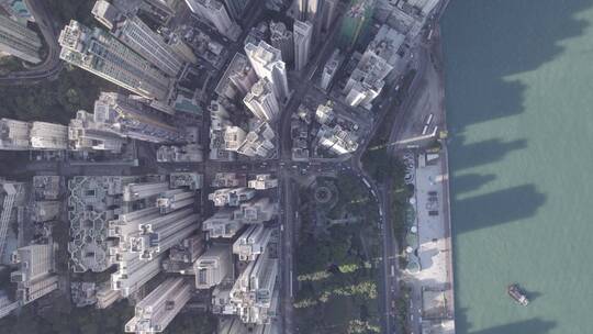 航拍香港海滨CBD发达现代商务建筑道路交通