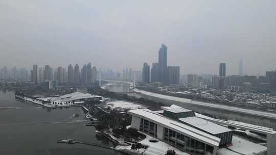 武汉汉阳区琴台大剧院雪景航拍