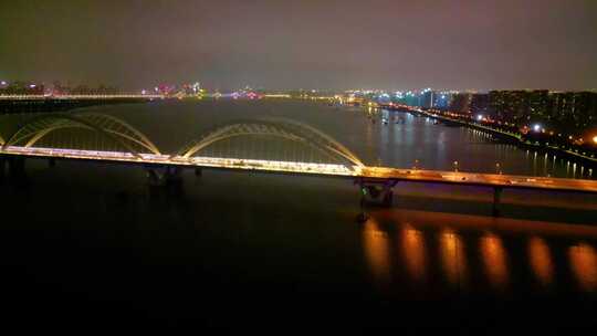 杭州钱塘江九堡大桥夜景美景航拍视频素材模板下载