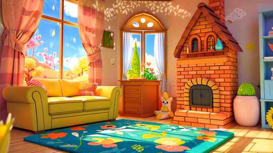 卡通三维小屋 温馨小房子 动漫村庄片头