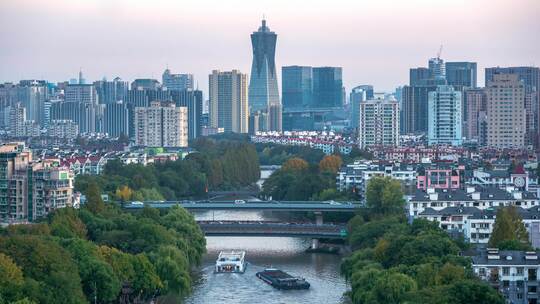 杭州京杭大运河日转夜延时 环球中心