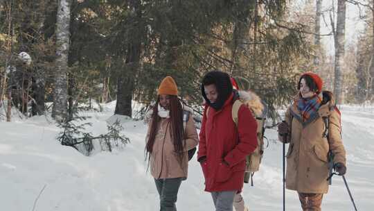 徒步旅行，雪，冬天，朋友