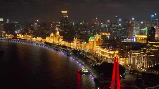 航拍上海陆家嘴外滩现代城市夜景