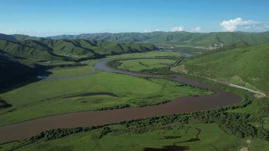 四川阿坝红原大草原白河航拍自然风光