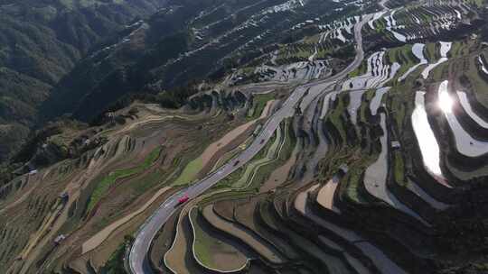 贵州黔东南加榜梯田古村落公路旅行航拍风光