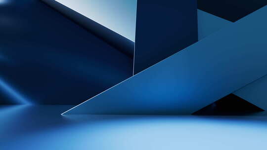 创意蓝色几何体建筑空间三维渲染