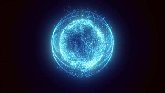 蓝色能量魔术圈球体波球和原子粒子线