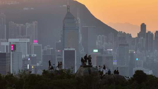 香港宝马山观景平台傍晚夕阳航拍