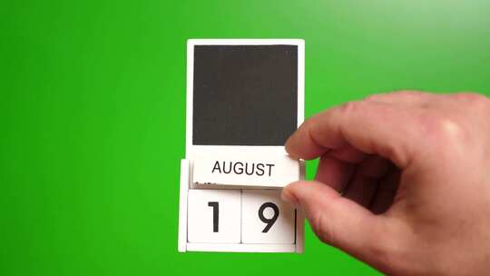 08.绿色背景上日期为8月19日的日历。