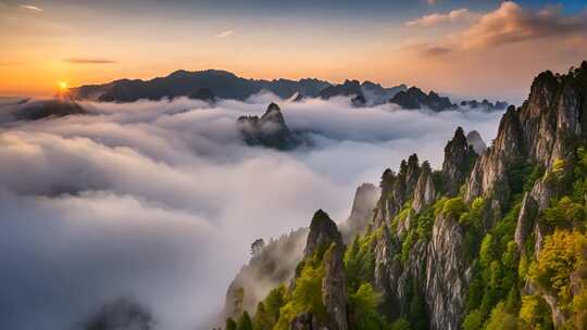 山峰云海日出壮丽景观