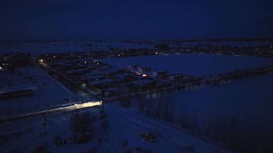 4k新疆北国风光雪景城镇自然夜景航拍