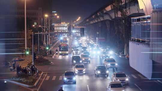 夜晚车流延时高架高峰期堵车交通时间流逝