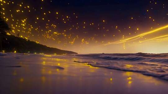海边夜景粒子光效背景