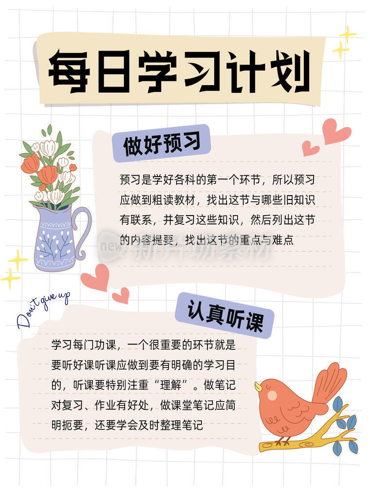 每日学习计划宣传简约小红书配图