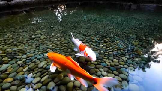 池塘中游动的锦鲤鱼