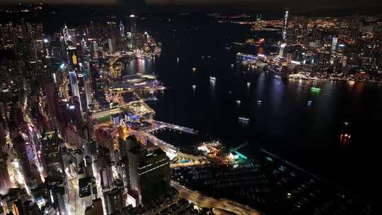 香港维多利亚港夜景航拍