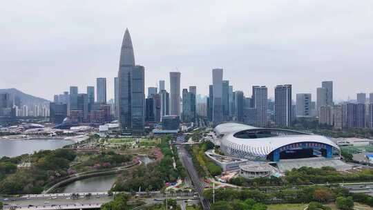 深圳湾城市建筑群与深圳湾体育中心航拍