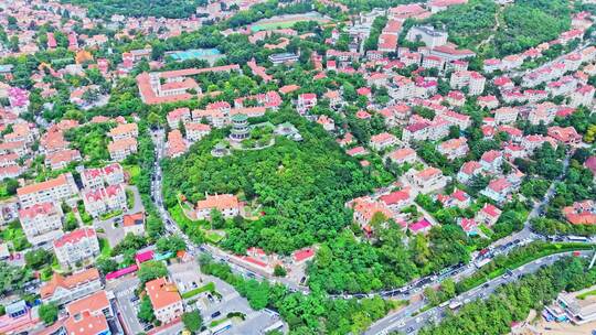 中国山东青岛城市高楼大厦别墅建筑航拍