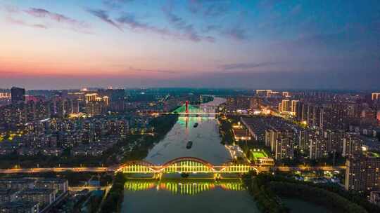 江苏宿州京杭大运河夜景灯光航拍移动延时