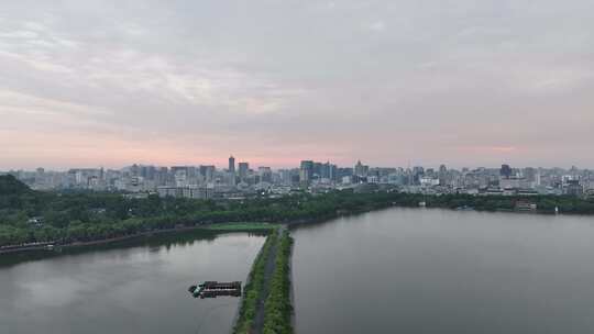 杭州清晨西湖景区城市风光