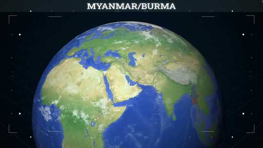 缅甸缅甸地图从地球与旗帜