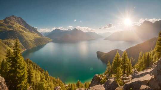 高山湖泊自然风光全景