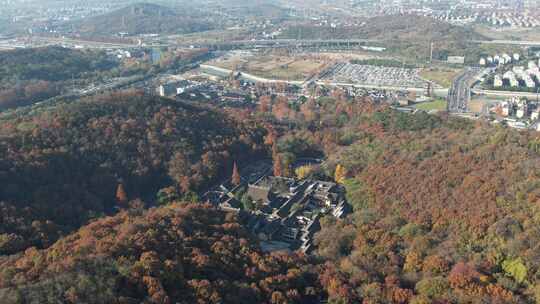 冬日南京栖霞山城市风光航拍素材