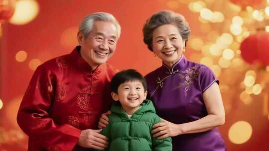 祖孙三人春节合影素材