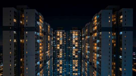 航拍城市夜景公寓楼灯光万家灯火
