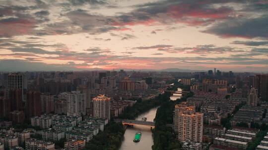 浙江杭州拱墅区武林门大运河夕阳空镜