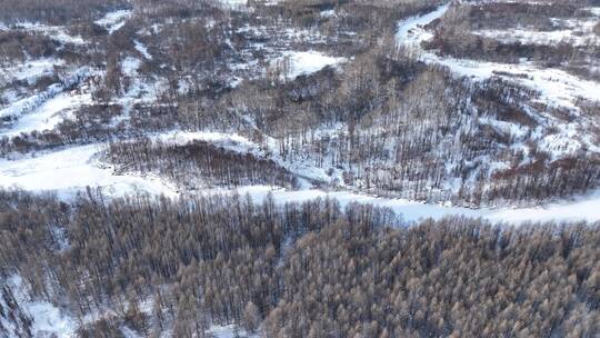 航拍大兴安岭冰雪山峦山林