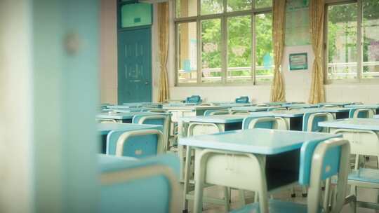 小清新唯美夏日电影感校园环境空荡空镜