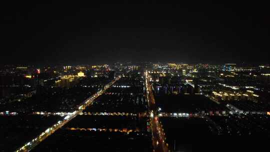 河南商丘城市大景夜景灯光航拍