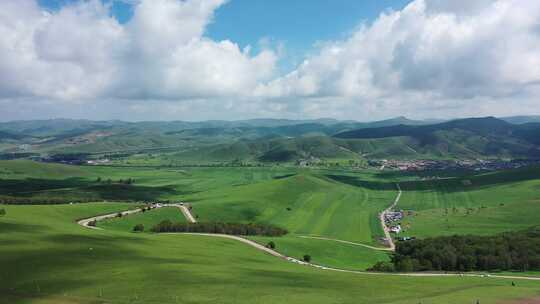 【航拍】草原风光  草原天路  帐篷营地